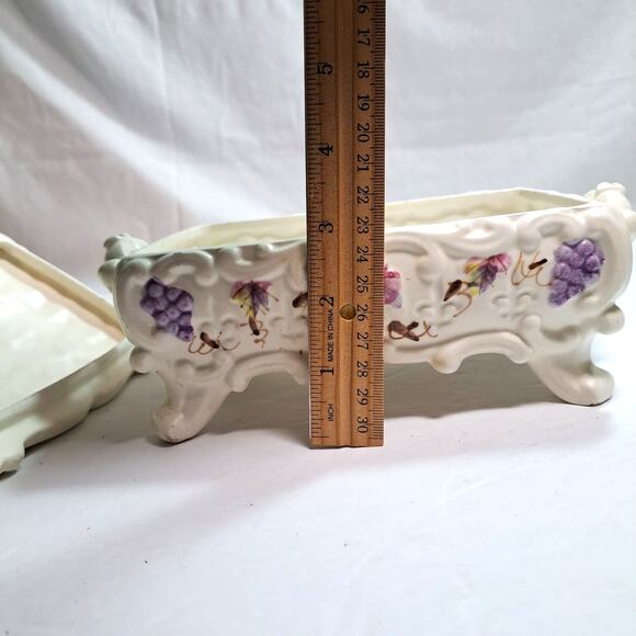 Vintage Lenwile Ardalt Painted Porcelain Covered Trinket Box Fleur de Lis Grapes - Picture 6 of 11